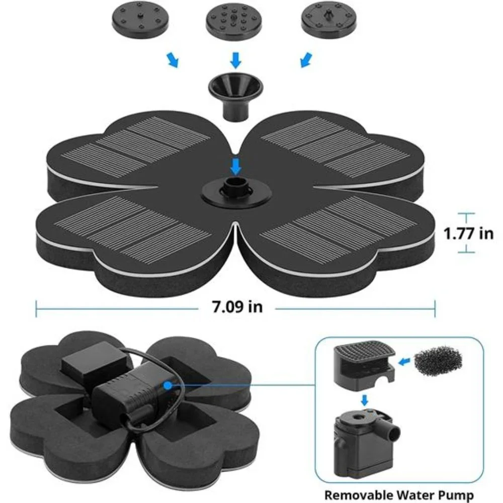 Solar Fountain Pump for Bird Bath, Lucky Clover Solar Water Pump for Pond